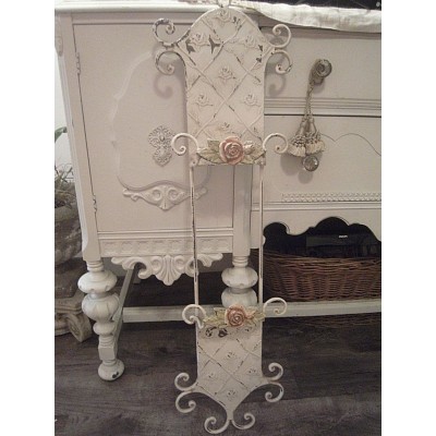 ~LOVELY 38" CHIPPY PAINT IRON ROSES 2 TIER ORNATE PLATE RACK FARMHOUSE COTTAGE    253806080002